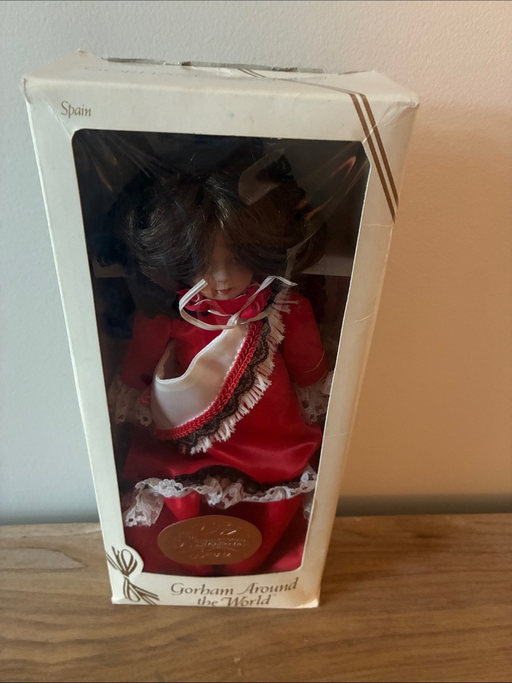 Gorham Red and White Doll Dress with Fringe Trim